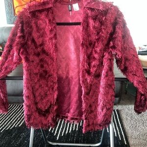 H&M Burgundy Faux Fur Blazer
